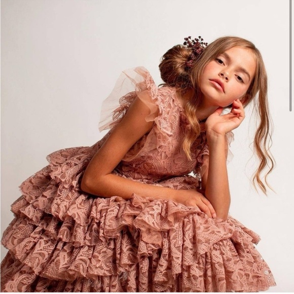 🆕 Joyfolie Mia Joy Anouk Petticoat Lace Ruffle Dress in Nude Sz 7